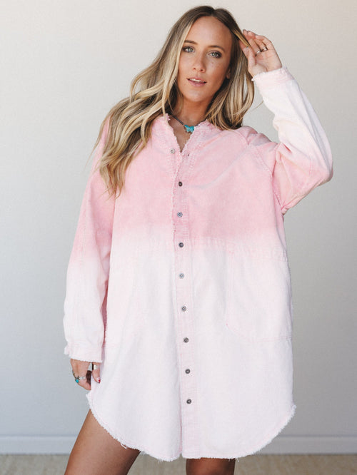 All You Do Tie Dye Corduroy Tunic Dress - Pink Dip Dye