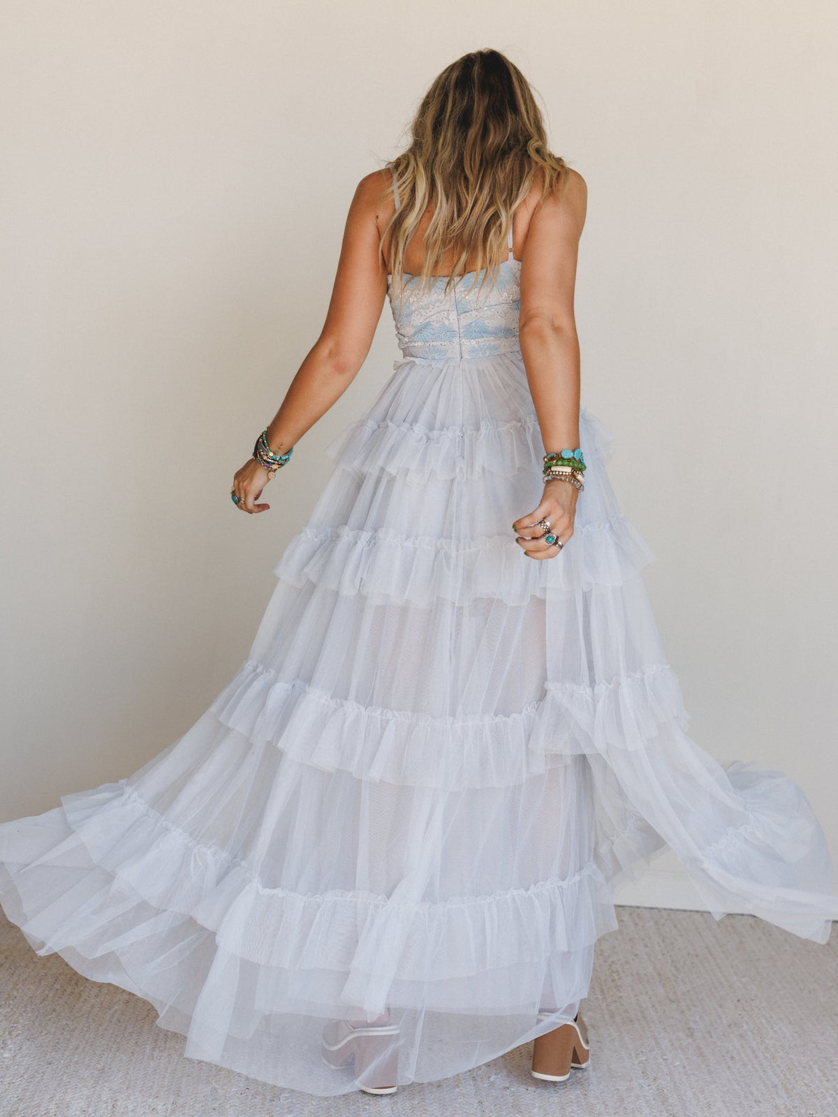 Isley Lace Tiered Maxi Dress - Blue