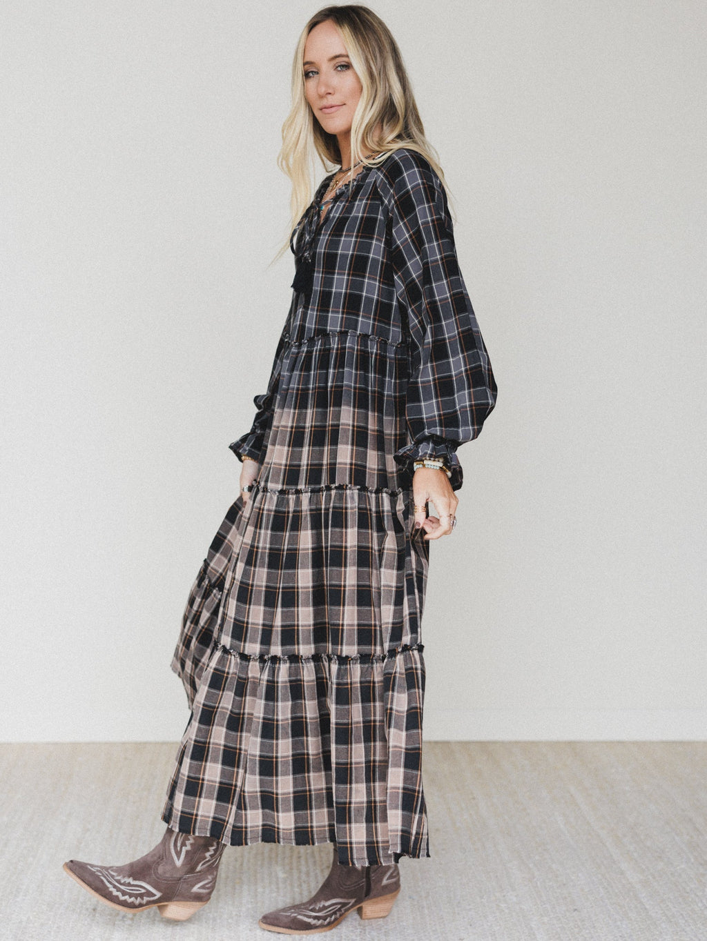 Sundown Harvest Tiered Dress - Black