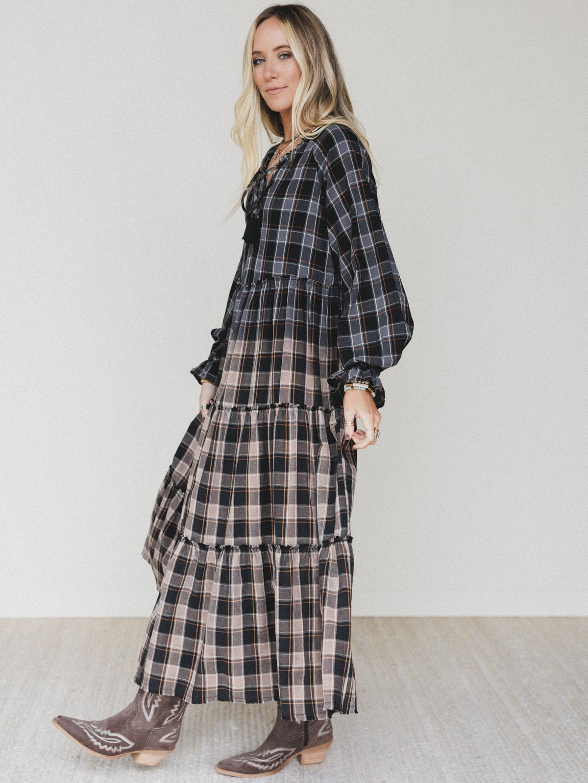 Sundown Harvest Tiered Dress - Black