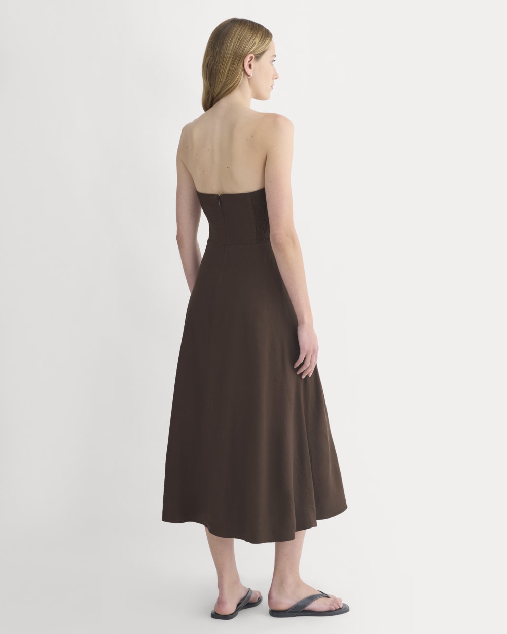 Strapless Dress in Stretch Linen | Dark Brown