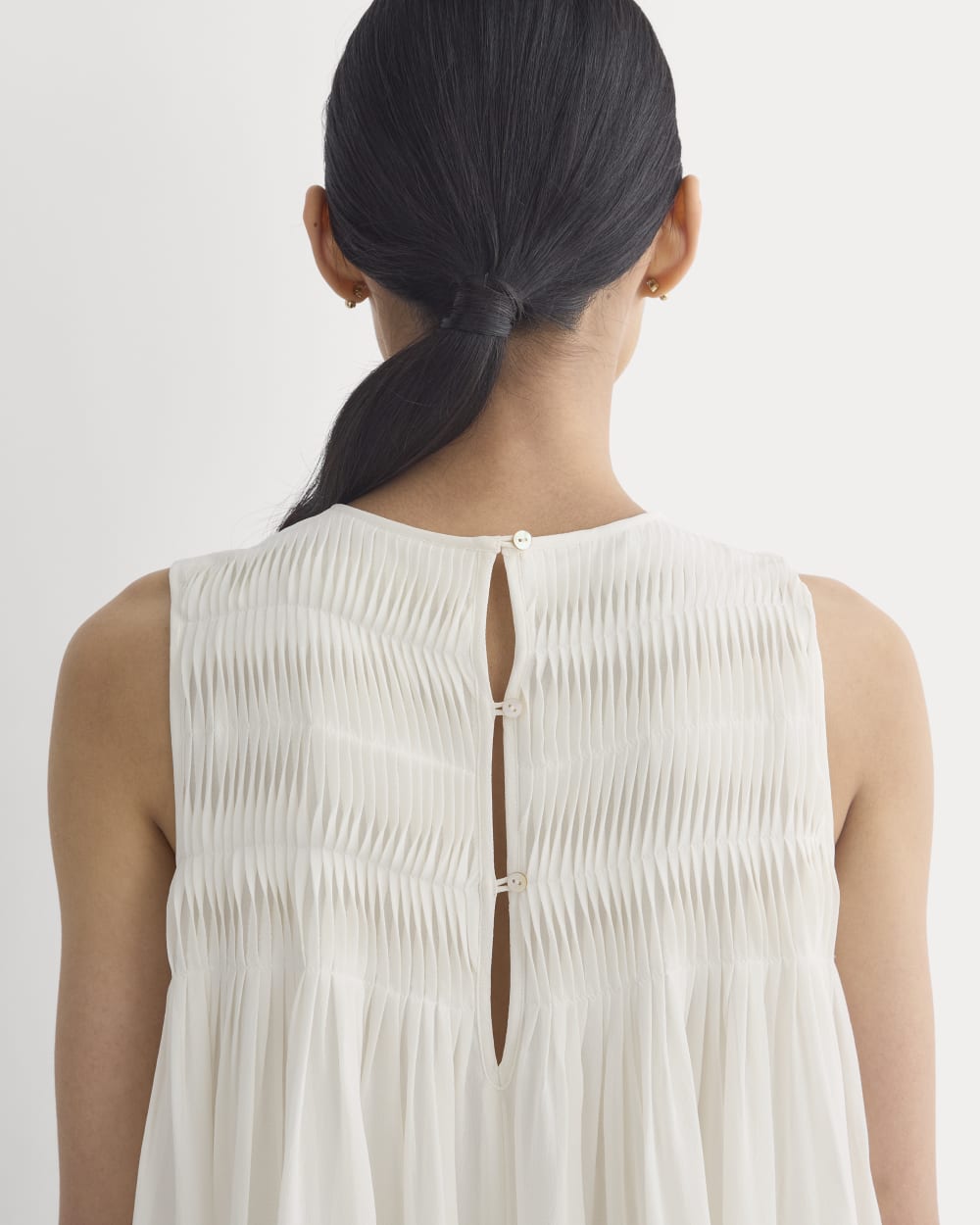 Twisted Pleated Mini Dress in Silk Georgette | Bone