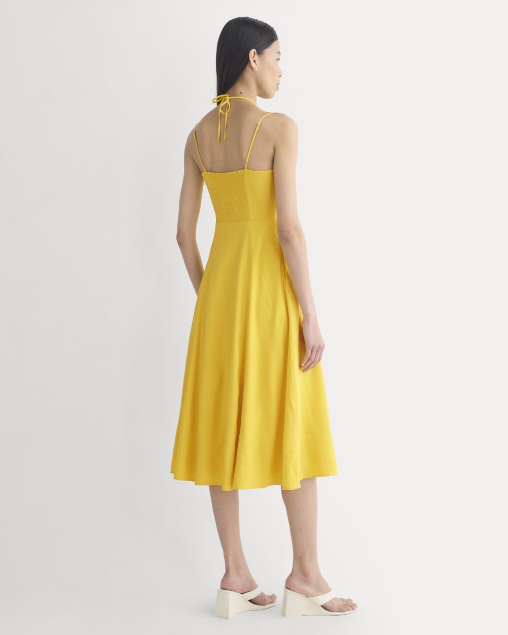 Tie-Neck Dress in Stretch Linen | Passion Fruit