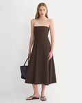 Strapless Dress in Stretch Linen | Dark Brown